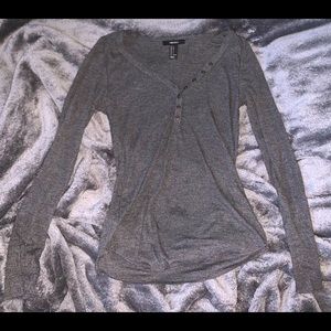 Gray Ribbed Henley Long Sleeve Top